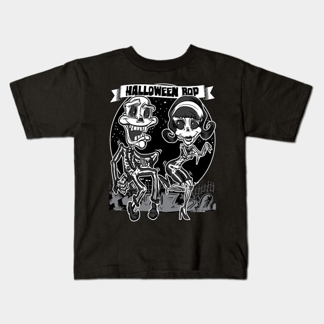 Skeletons dancing in the cemetery at the Halloween Bop Kids T-Shirt by eShirtLabs